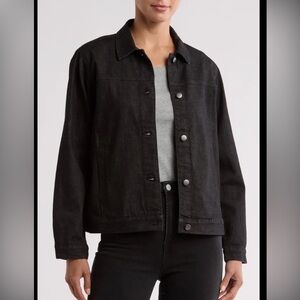 Eileen Fisher Charcoal Black Jean Jacket Organic Cotton Size Small oversized NEW